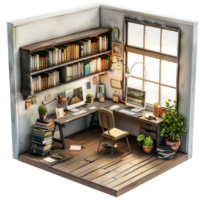 3d rendering little home office realistic without background png