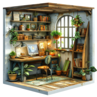 3d rendering little home office realistic without background png