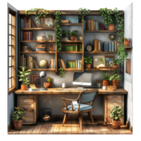 3d rendering little home office realistic without background png