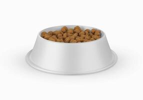 Dog bowl with food on white background photo