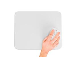 hand with mouse pad on white background photo