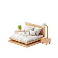 bedroom with large bed and white bed linen, Modern stylish bed isolated in transparent background png