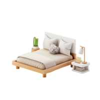 Schlafzimmer mit groß Bett und Weiß Bett Leinen, modern stilvoll Bett isoliert im transparent Hintergrund png