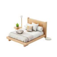 Schlafzimmer mit groß Bett und Weiß Bett Leinen, modern stilvoll Bett isoliert im transparent Hintergrund png