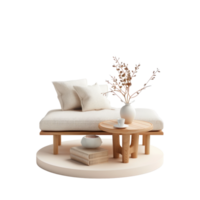 Round Coffee Side Table with Sofa isolated on transparent background png