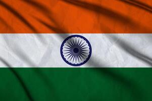 close up waving flag of India. photo