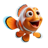 3d cartoon cute fish orange blue isolated on Transparent background png