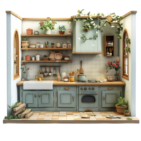 3d representación hogar cocina sin transparente png