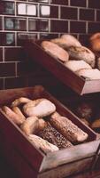 pane fresco sugli scaffali in panetteria video