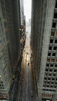 Aerial hyperlapse of busy car traffic in between Skyscrapers city center video