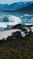 old broken plane on the beach of Iceland video