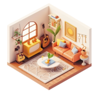 cute Isometric diorama of a living room without background png