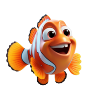 3d cartoon cute fish orange blue isolated on Transparent background png