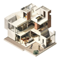Double story model of an ultra modern home cutaway, without background png