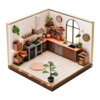 3d rendering home kitchen without transparent png