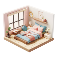 Schlafzimmer mit groß Bett und Weiß Bett Leinen, modern stilvoll Bett isoliert im transparent Hintergrund png