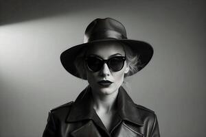 a woman wearing a hat and sunglasses photo