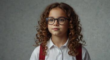 un joven niña con lentes en su cara foto