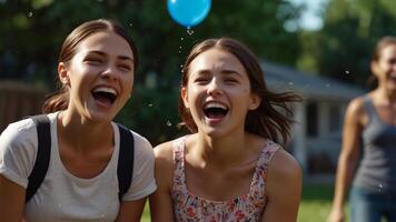 two young women laughing and smiling photo