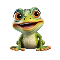 3d cartoon cute green frog on transparent background png