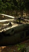 leger helikopter geparkeerd in veld- video