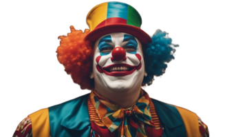 en clown med en färgrik peruk och en ljus röd näsa png