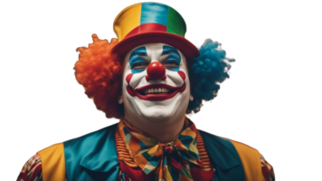 een clown met een kleurrijk pruik en een helder rood neus- png