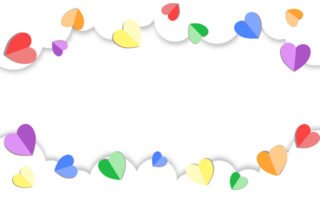 Paper cut flying rainbow hearts frame for pride month theme illustration png