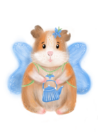 Cute guinea pig as a flower fairy character with vintage teapot. Children illustration for cards, design, t shirt, print. png