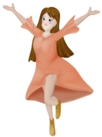 a cartoon girl in a dress jumping png