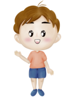 Adorable boy wearing bright orange shirt and blue pants png