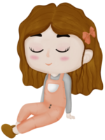 A cute girl with vivid orange dungarees sitting on the floor png