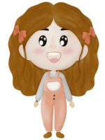 cartoon girl with brown hair and pink overalls png