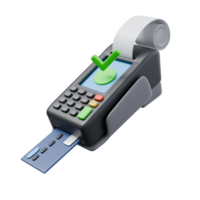 3d render illustration of payment terminal with bank card and check. financial transactions, money operations concept. trendy cartoon style 3D illustration png