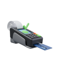 3d render illustration of payment terminal stand with bank card and bank check and check green sign. financial transactions, money operations concept. trendy cartoon style 3D illustration png
