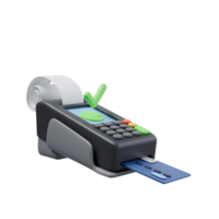 3d render illustration of payment terminal stand with bank card and bank check and check green sign. financial transactions, money operations concept. trendy cartoon style 3D illustration png