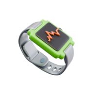 3d render illustration of green smartwatch with screen cardiogram line. healthy life, sports activities concept. trendy cartoon style 3D illustration png