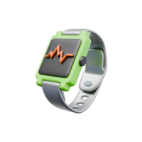 3d render illustration of green smartwatch with screen cardiogram line. healthy life, sports activities concept. trendy cartoon style 3D illustration png