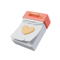 3d render illustration of calendar with heart and torn pages. important events, countdown concept. trendy cartoon style 3D illustration png