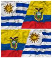 Ecuador y Uruguay medio conjunto banderas antecedentes con paño bache textura, bilateral relaciones, paz y conflicto, 3d representación png