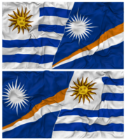 marechal ilhas e Uruguai metade combinado bandeiras fundo com pano colisão textura, bilateral relações, Paz e conflito, 3d Renderização png