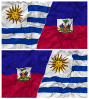 Haïti et Uruguay moitié combiné drapeaux Contexte avec tissu bosse texture, bilatéral rapports, paix et conflit, 3d le rendu png