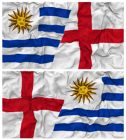 England och uruguay halv kombinerad flaggor bakgrund med trasa stöta textur, bilateral relationer, fred och konflikt, 3d tolkning png