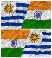 Inde et Uruguay moitié combiné drapeaux Contexte avec tissu bosse texture, bilatéral rapports, paix et conflit, 3d le rendu png