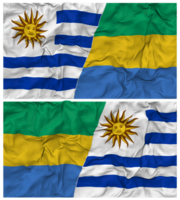 Gabon and Uruguay Half Combined Flags Background with Cloth Bump Texture, Bilateral Relations, Peace and Conflict, 3D Rendering png