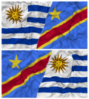 DR Congo and Uruguay Half Combined Flags Background with Cloth Bump Texture, Bilateral Relations, Peace and Conflict, 3D Rendering png