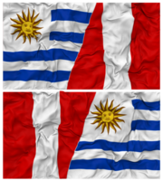 Peru en Uruguay voor de helft gecombineerd vlaggen achtergrond met kleding buil textuur, bilateraal relaties, vrede en conflict, 3d renderen png
