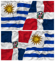 dominicano república e Uruguai metade combinado bandeiras fundo com pano colisão textura, bilateral relações, Paz e conflito, 3d Renderização png