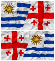Georgië en Uruguay voor de helft gecombineerd vlaggen achtergrond met kleding buil textuur, bilateraal relaties, vrede en conflict, 3d renderen png