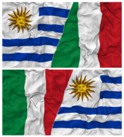 Italie et Uruguay moitié combiné drapeaux Contexte avec tissu bosse texture, bilatéral rapports, paix et conflit, 3d le rendu png